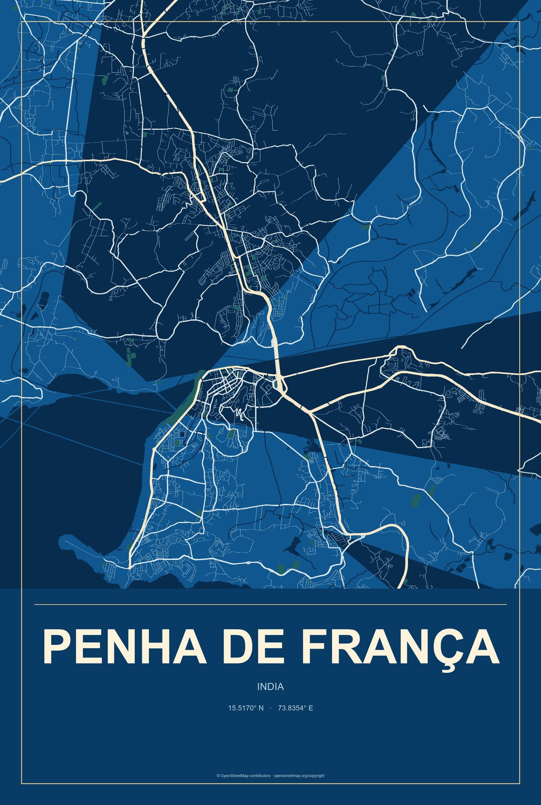 Penha de França, India City Map Aluminum Sign in Harbor Cobalt style