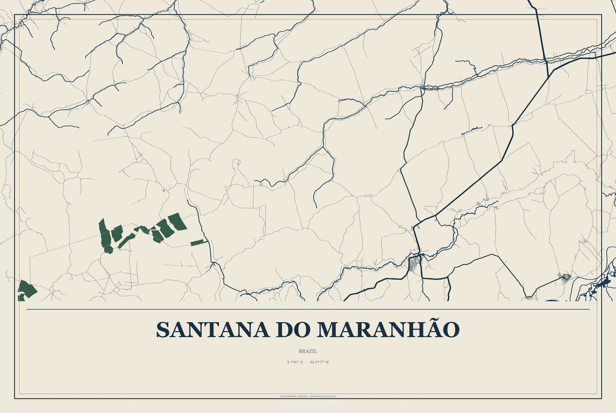 Santana do Maranhão, Brazil City Map Aluminum Sign in Coastal Cutout style
