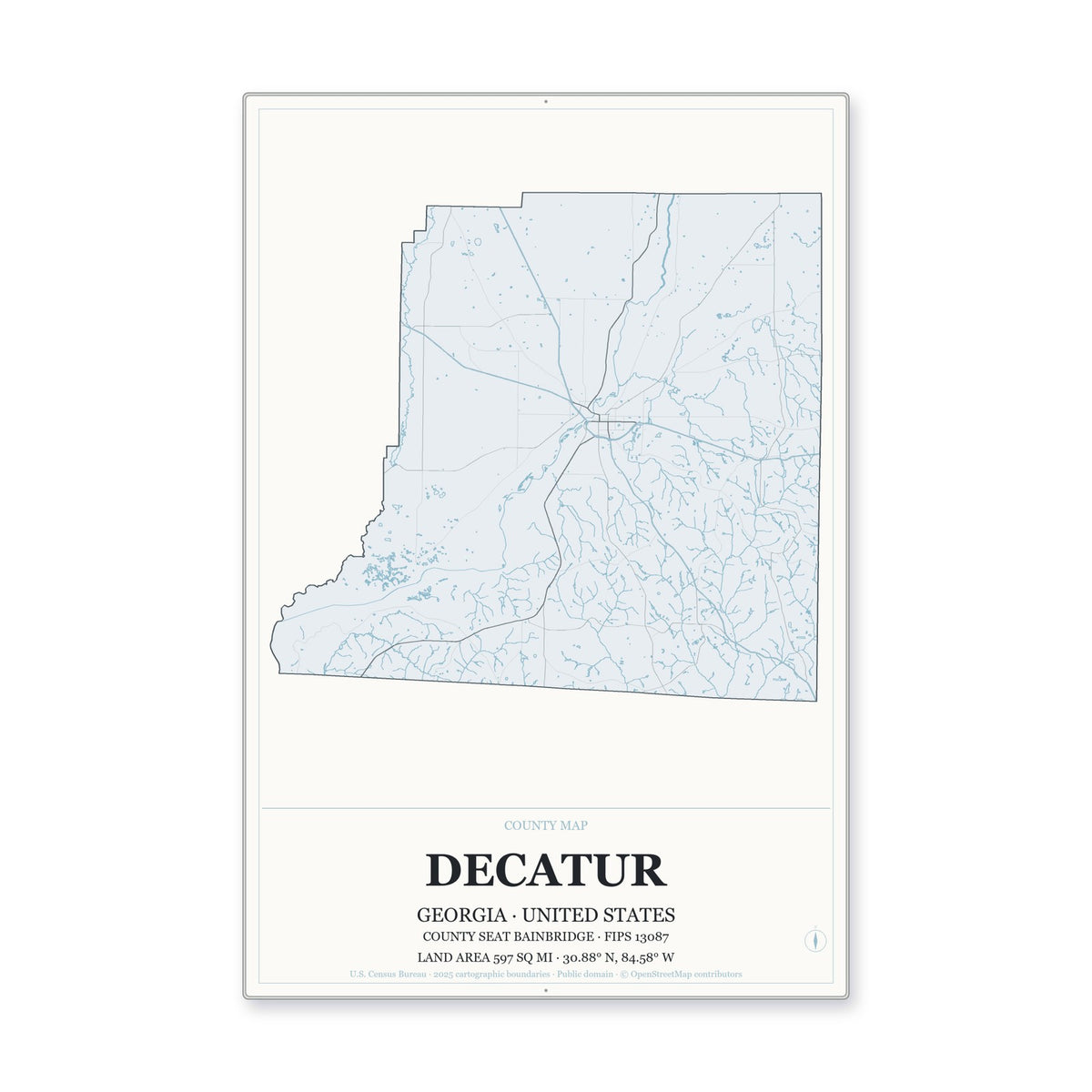 Decatur County, Georgia Map Aluminum Sign in Gallery Air style