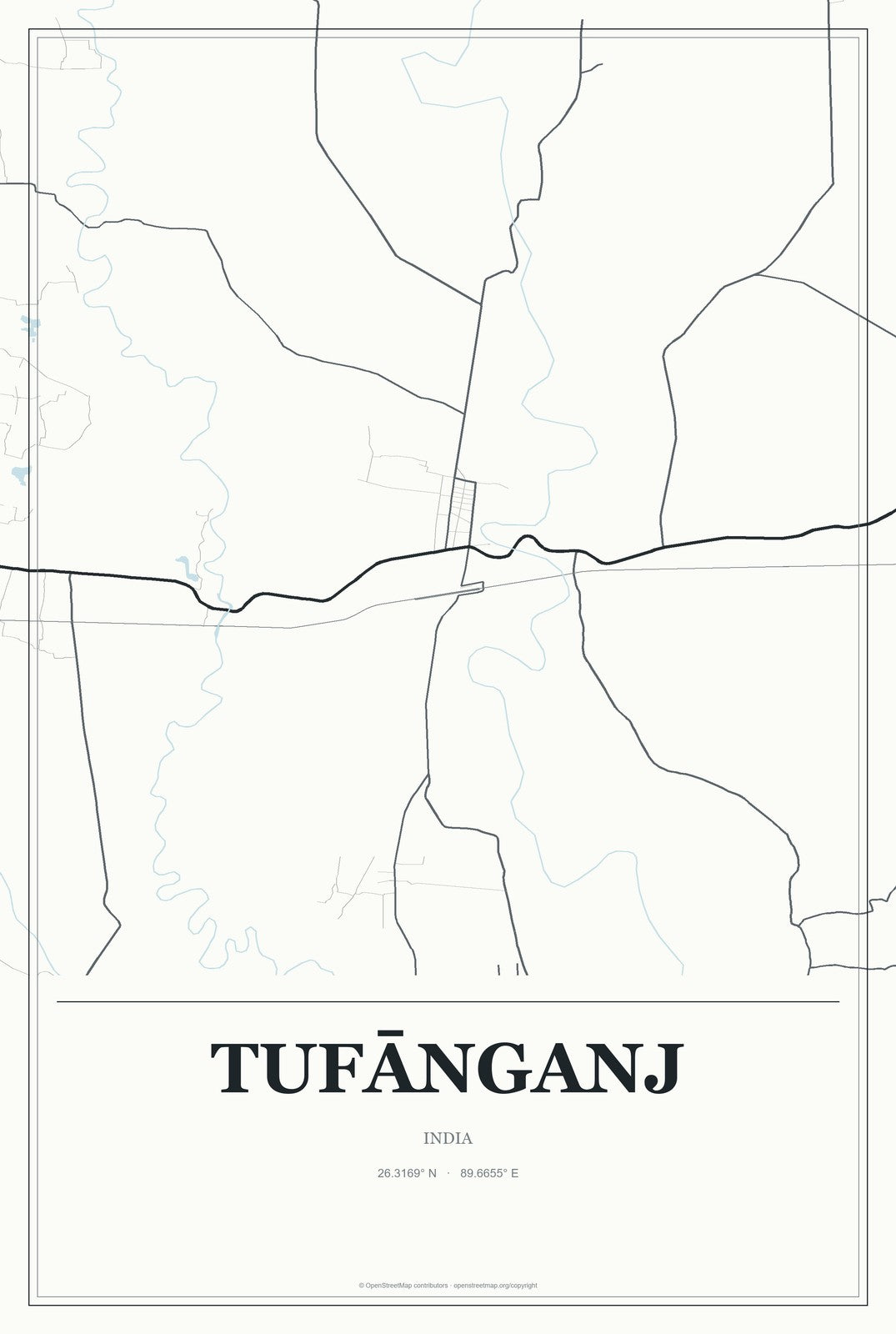Tufānganj, India City Map Aluminum Sign in Gallery Air style