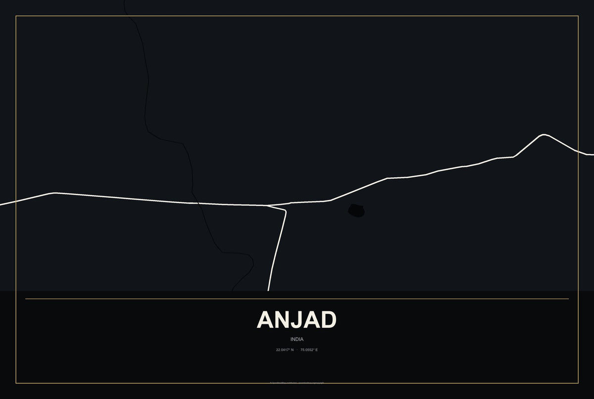 Anjad, India City Map Aluminum Sign in Metropolitan Noir style