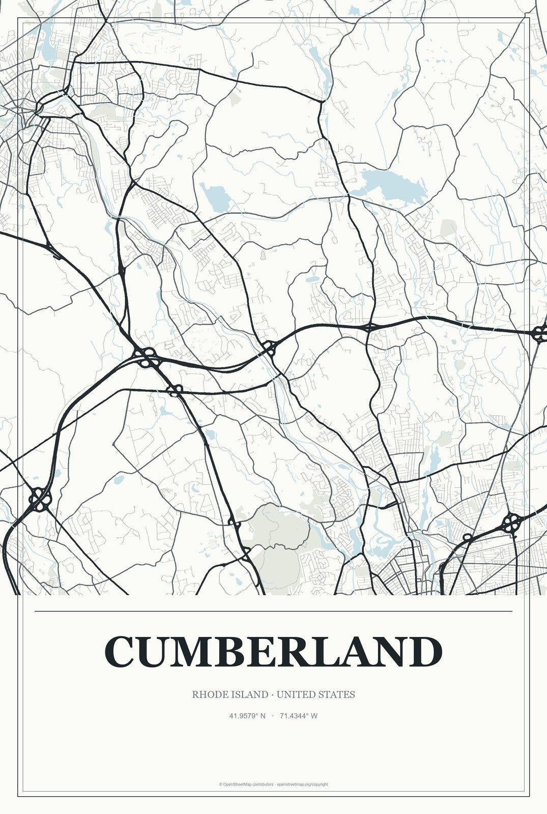 Cumberland, Rhode Island City Map Aluminum Sign in Gallery Air style