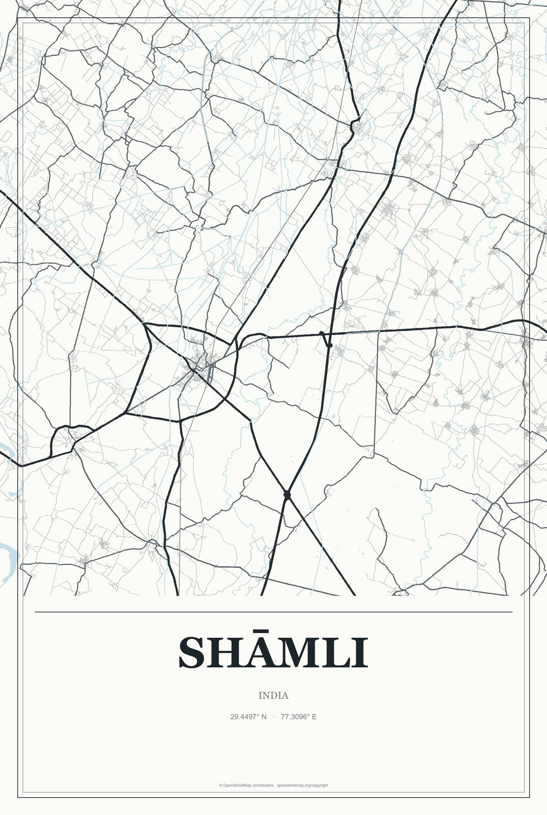Shāmli, India City Map Aluminum Sign in Gallery Air style