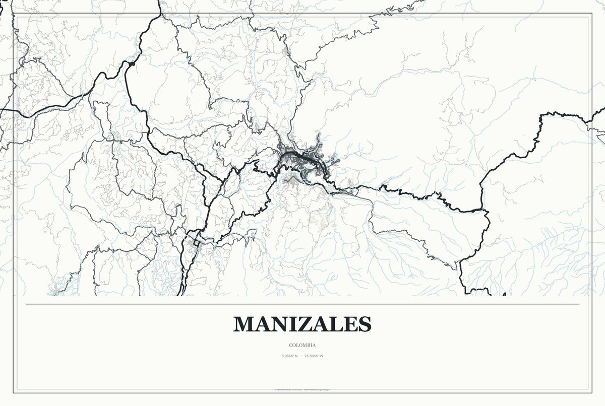 Manizales, Colombia City Map Aluminum Sign in Gallery Air style