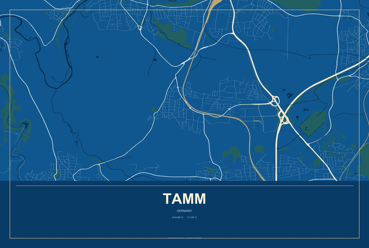 Tamm, Germany City Map Aluminum Sign in Harbor Cobalt style