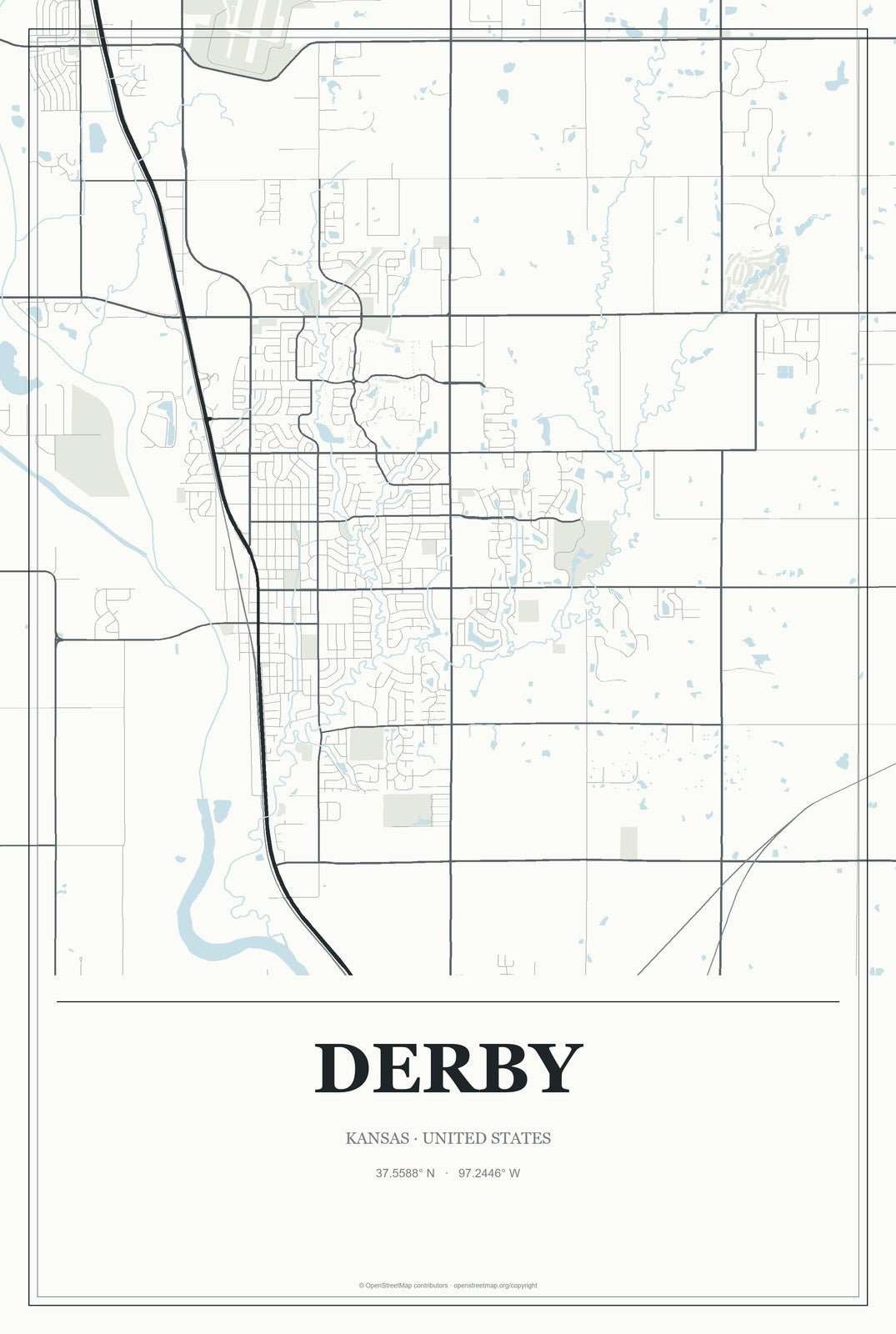 Derby, Kansas City Map Aluminum Sign in Gallery Air style