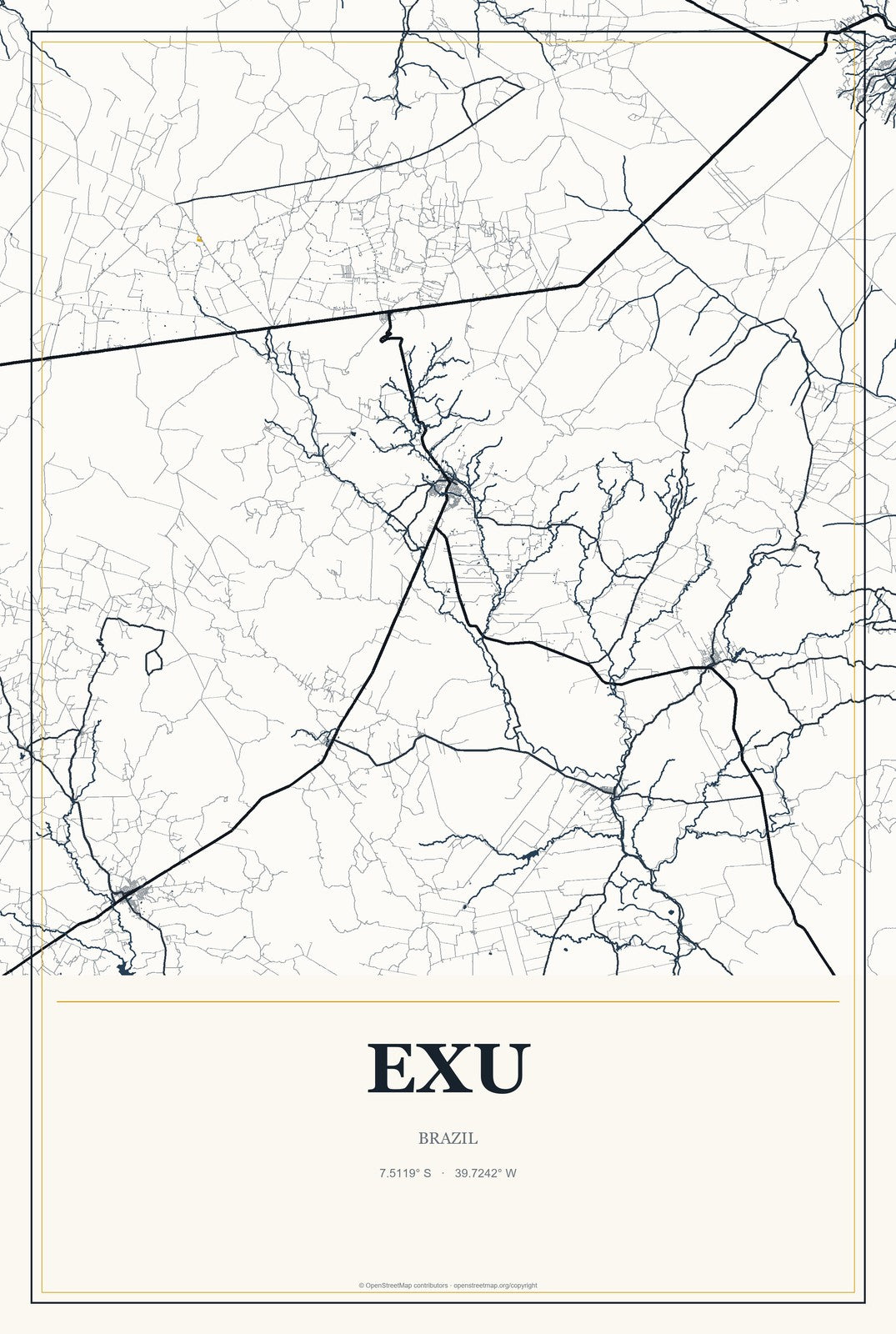 Exu, Brazil City Map Aluminum Sign in Citrine Modern style