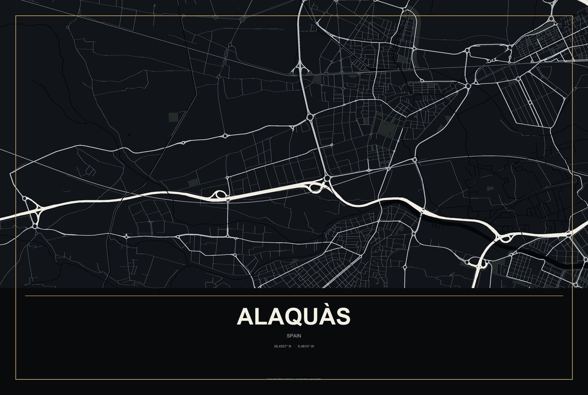 Alaquàs, Spain City Map Aluminum Sign in Metropolitan Noir style