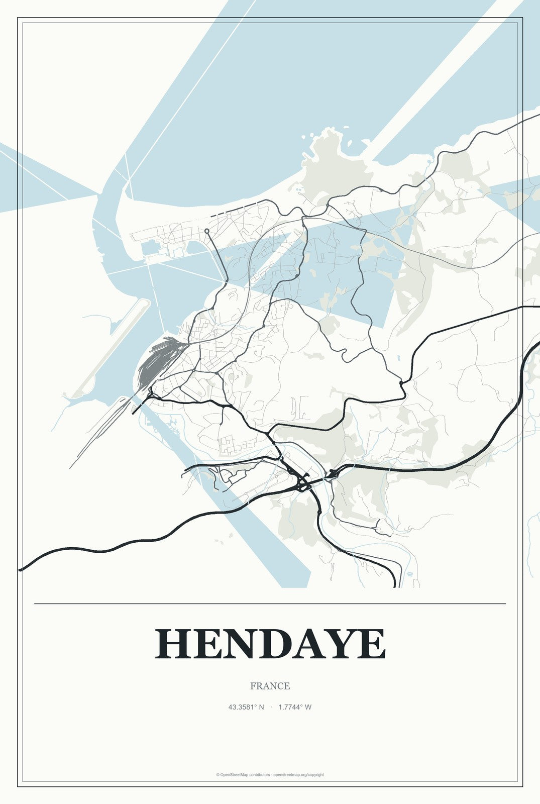 Hendaye, France City Map Aluminum Sign in Gallery Air style