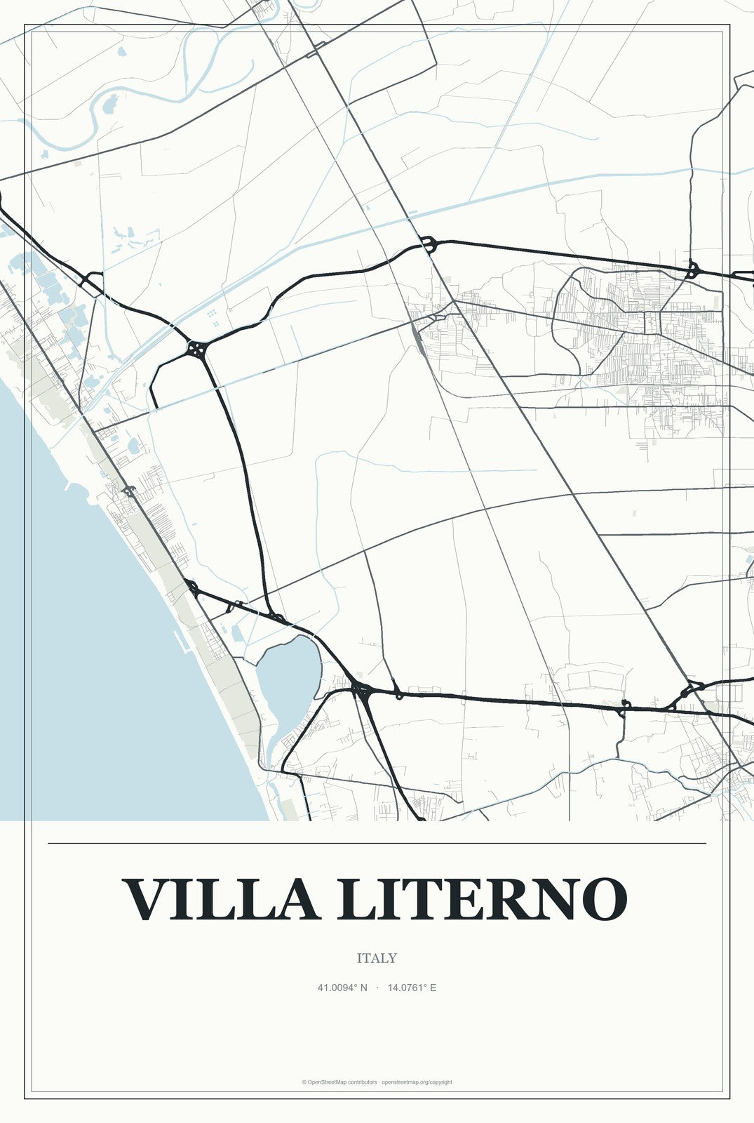 Villa Literno, Italy City Map Aluminum Sign in Gallery Air style