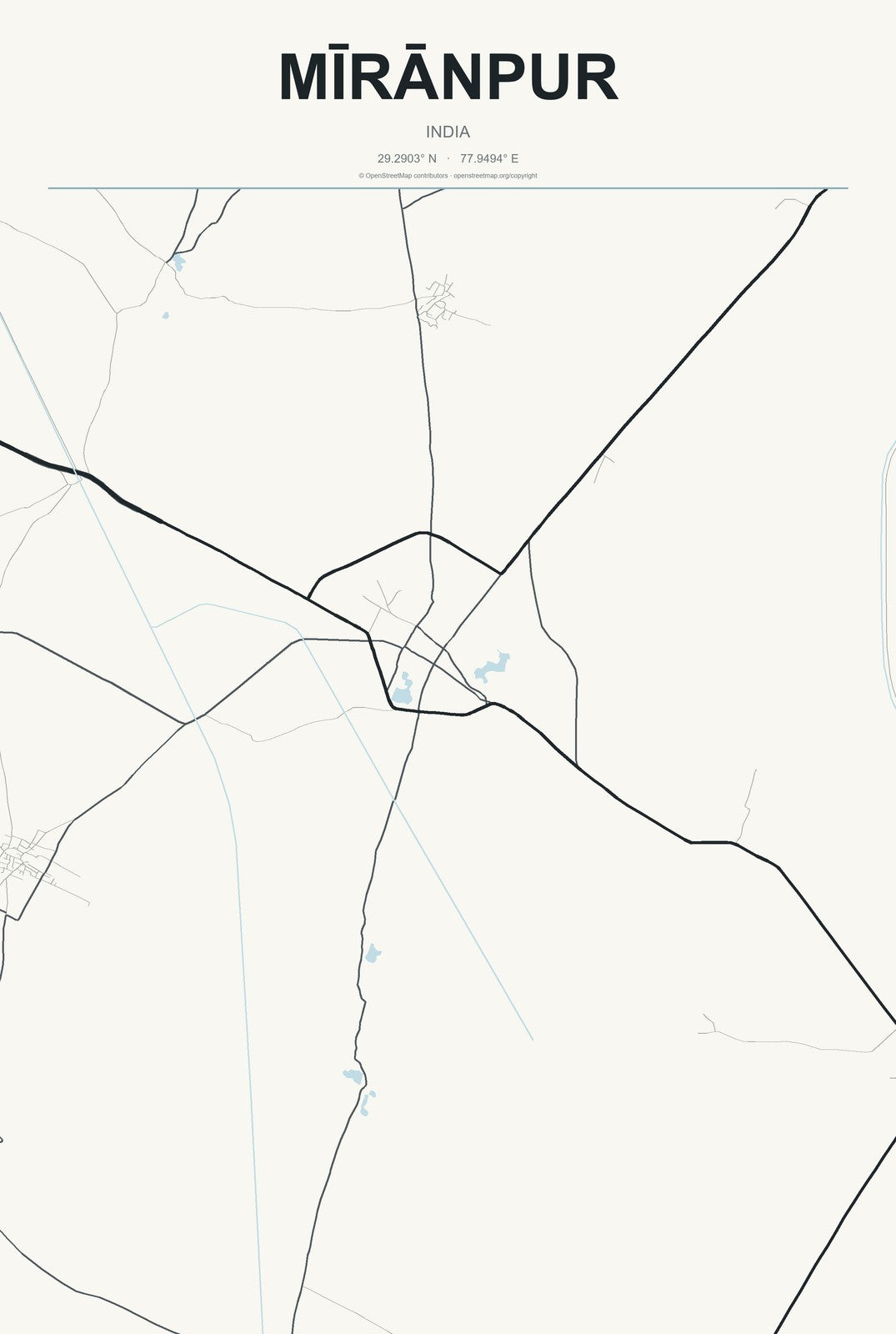 Mīrānpur, India City Map Aluminum Sign in Headline Atlas style