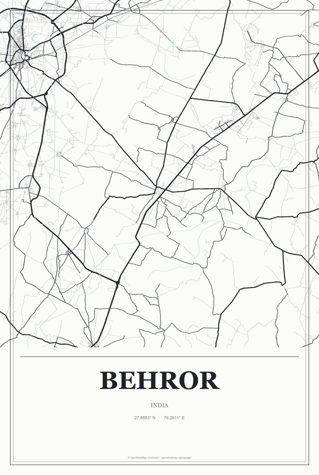 Behror, India City Map Aluminum Sign in Gallery Air style