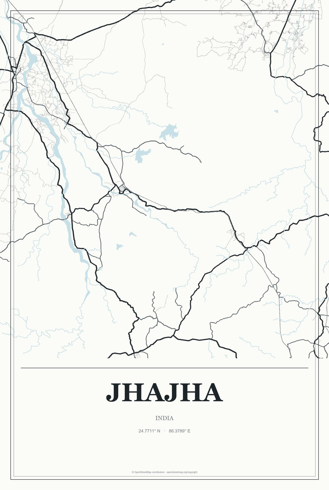 Jhajha, India City Map Aluminum Sign in Gallery Air style