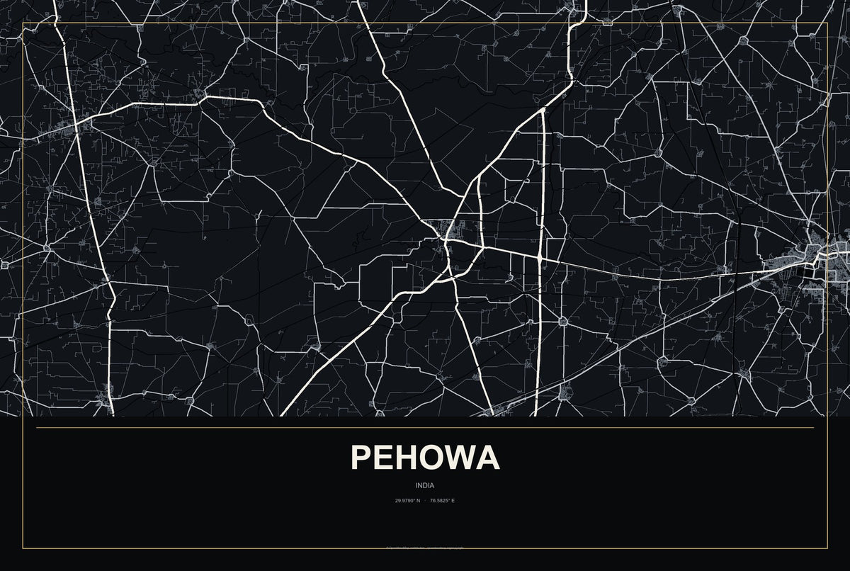 Pehowa, India City Map Aluminum Sign in Metropolitan Noir style