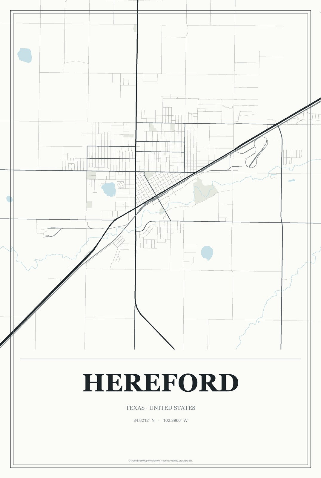 Hereford, Texas City Map Aluminum Sign in Gallery Air style