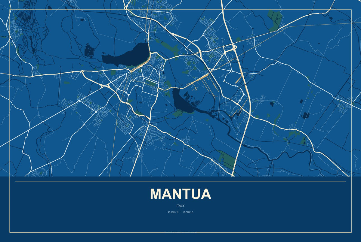 Mantua, Italy City Map Aluminum Sign in Harbor Cobalt style