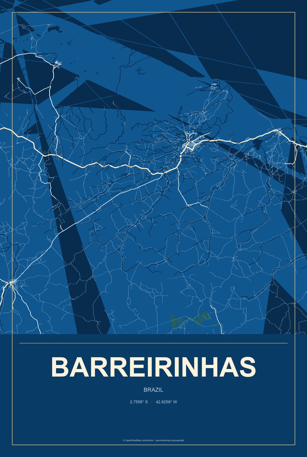 Barreirinhas, Brazil City Map Aluminum Sign in Harbor Cobalt style