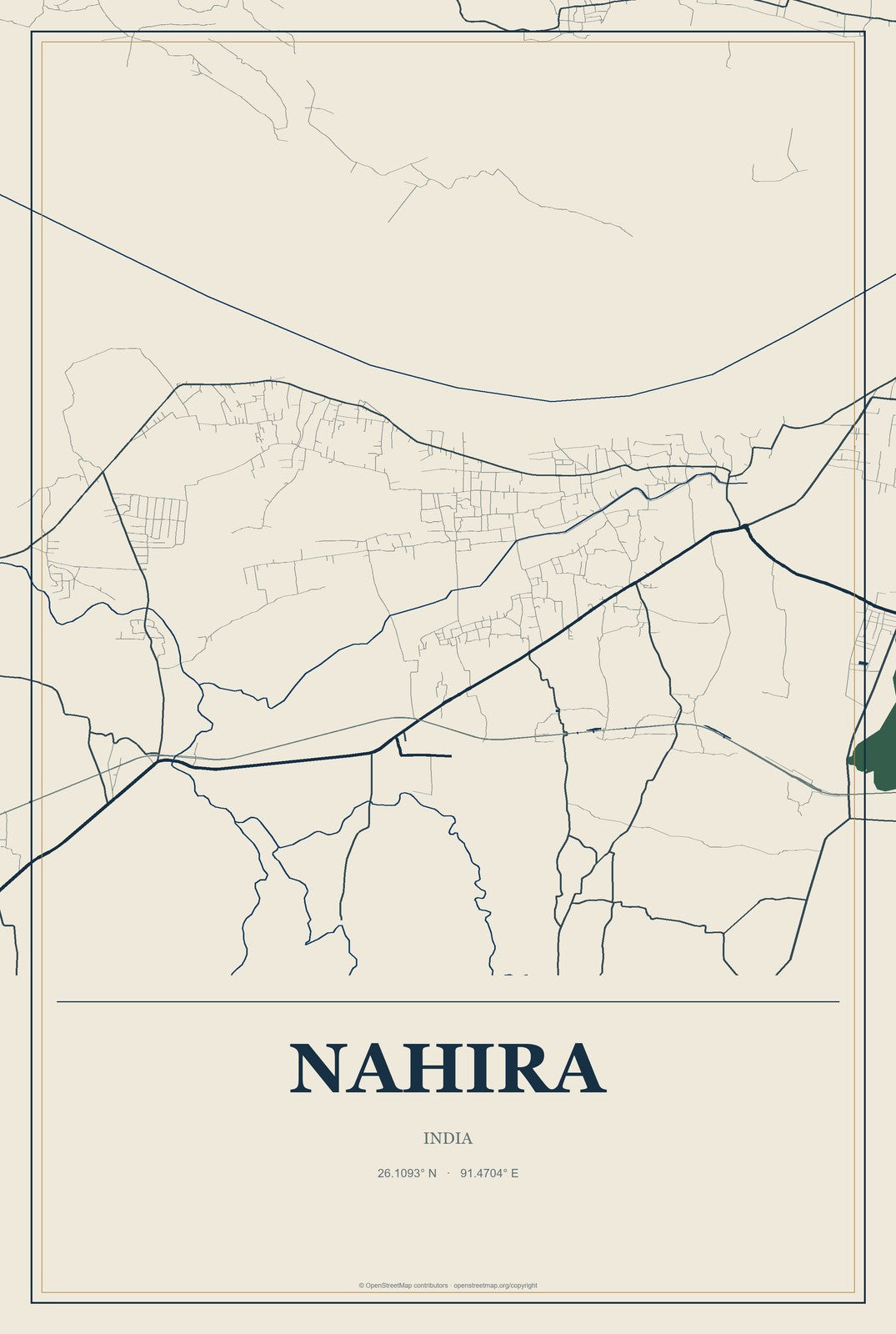 Nahira, India City Map Aluminum Sign in Coastal Cutout style