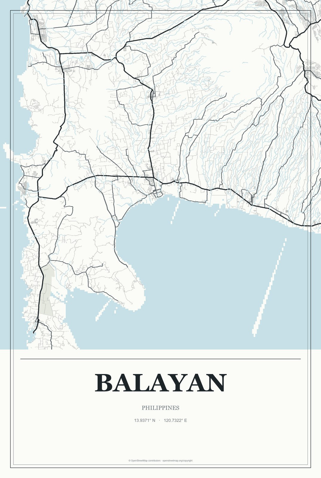 Balayan, Philippines City Map Aluminum Sign in Gallery Air style
