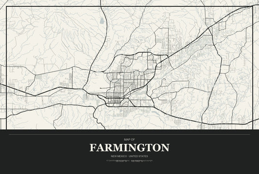 Farmington, New Mexico City Map Aluminum Sign in Museum Plaque style