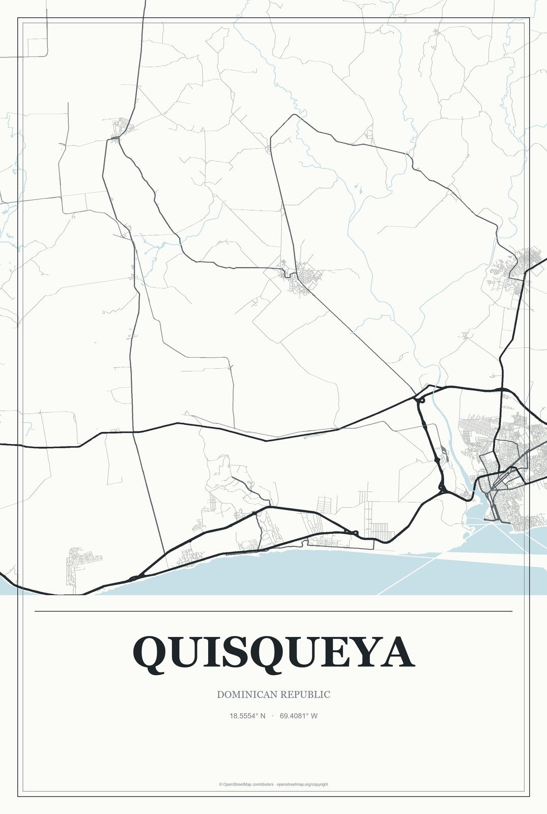 Quisqueya, Dominican Republic City Map Aluminum Sign in Gallery Air style