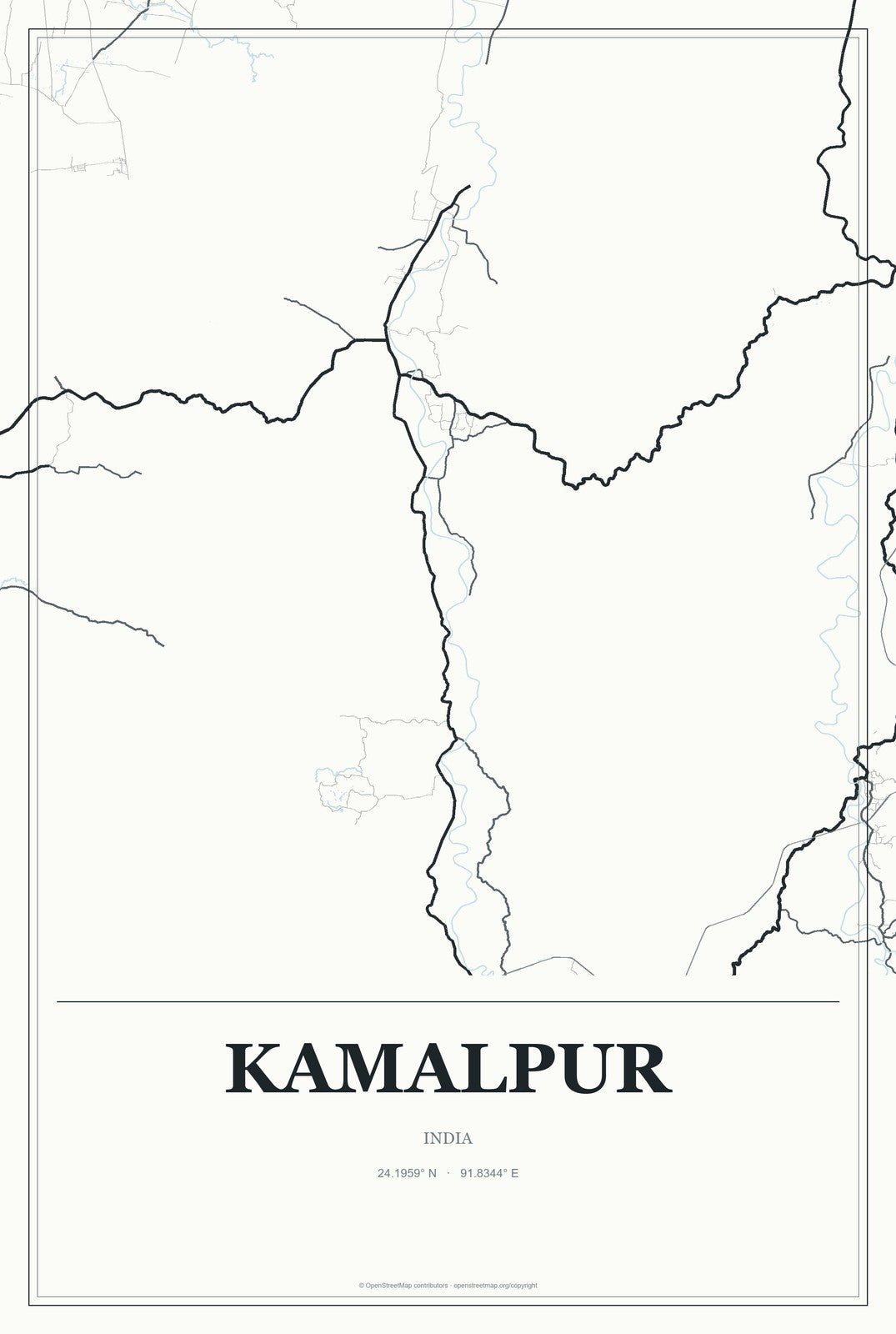 Kamalpur, India City Map Aluminum Sign in Gallery Air style