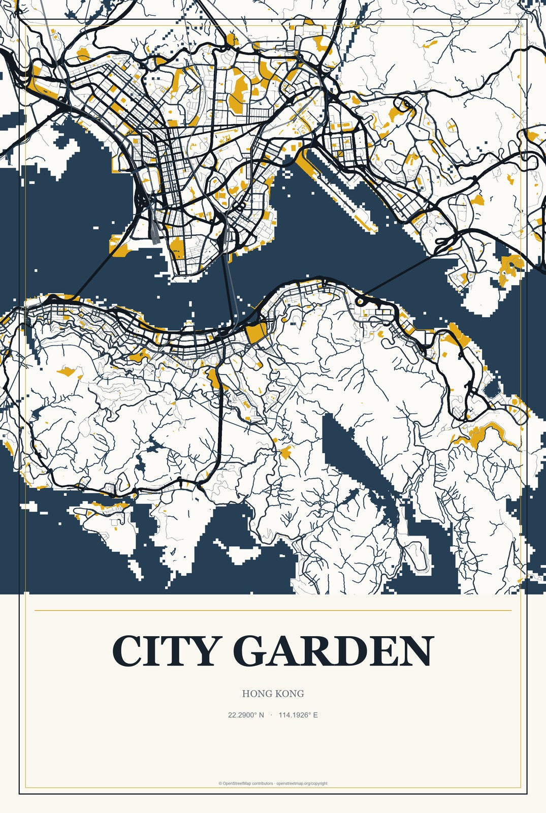 City Garden, Hong Kong City Map Aluminum Sign in Citrine Modern style