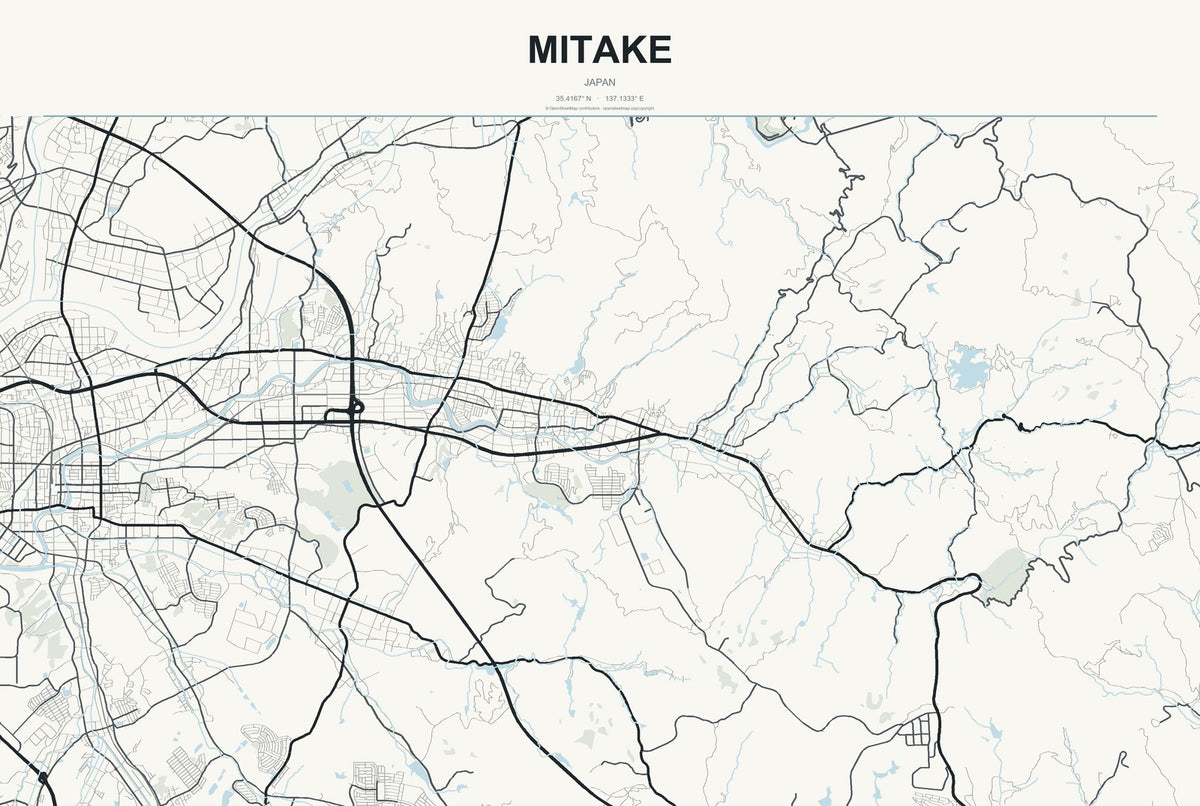 Mitake, Japan City Map Aluminum Sign in Headline Atlas style