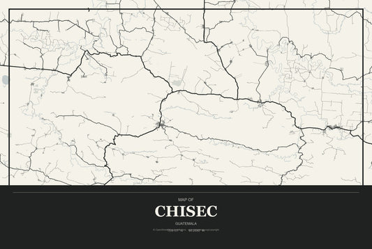 Chisec, Guatemala City Map Aluminum Sign in Museum Plaque style