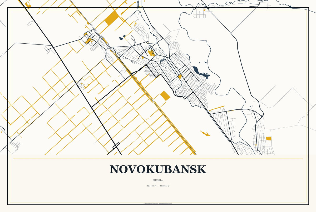 Novokubansk, Russia City Map Aluminum Sign in Citrine Modern style