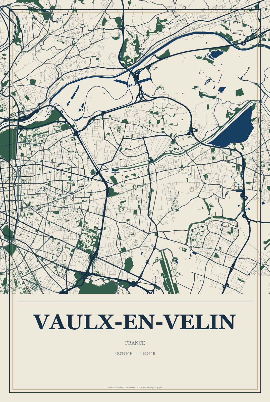 Vaulx-en-Velin, France City Map Aluminum Sign in Coastal Cutout style
