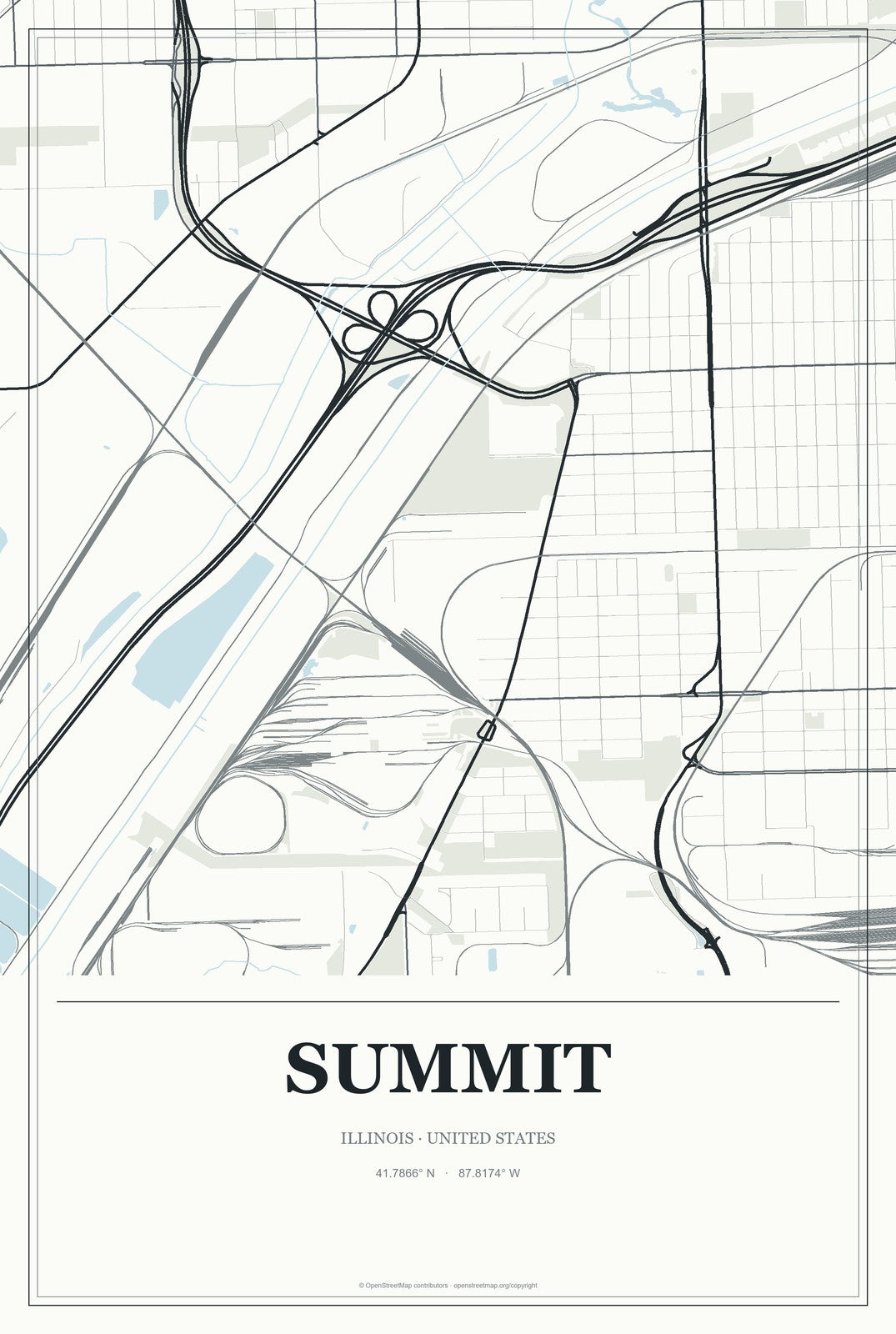 Summit, Illinois City Map Aluminum Sign in Gallery Air style