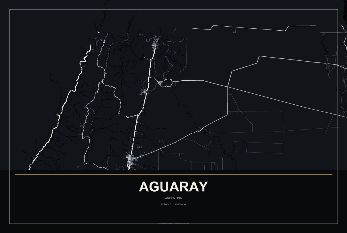 Aguaray, Argentina City Map Aluminum Sign in Metropolitan Noir style