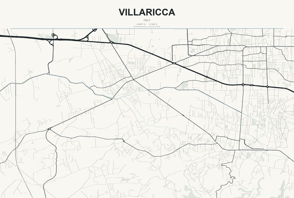 Villaricca, Italy City Map Aluminum Sign in Headline Atlas style