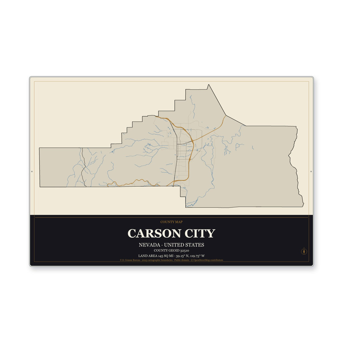 Carson City, Nevada Map Aluminum Sign in Museum Plaque style
