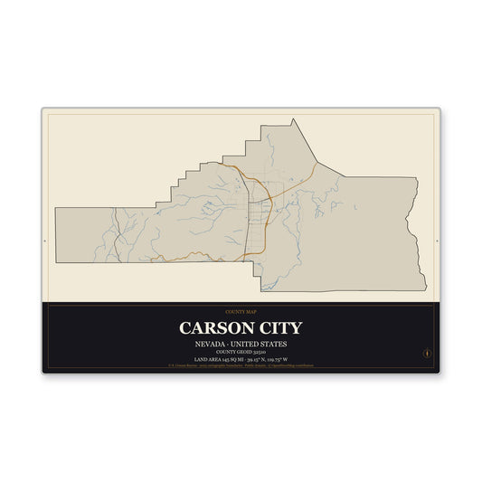 Carson City, Nevada Map Aluminum Sign in Museum Plaque style