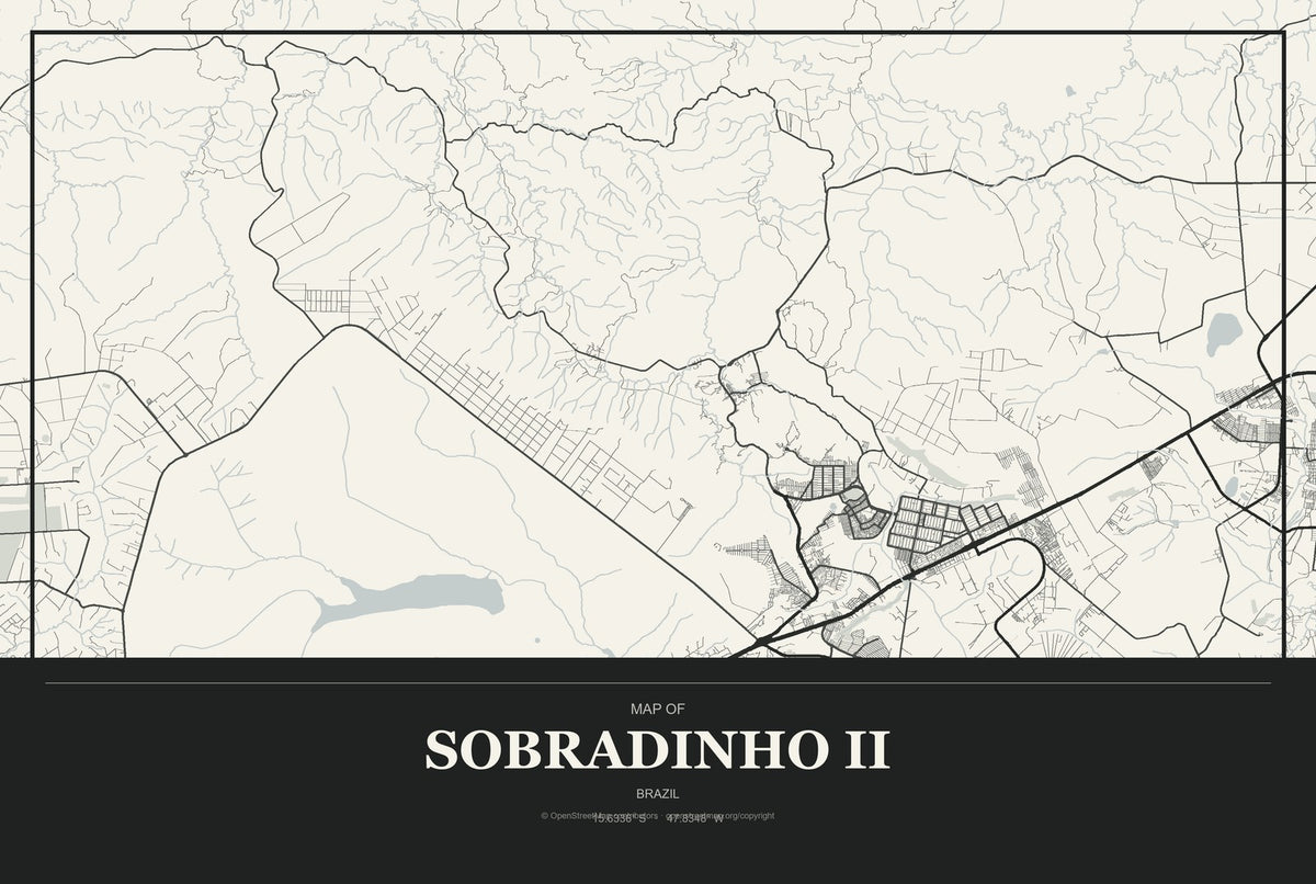 Sobradinho II, Brazil City Map Aluminum Sign in Museum Plaque style