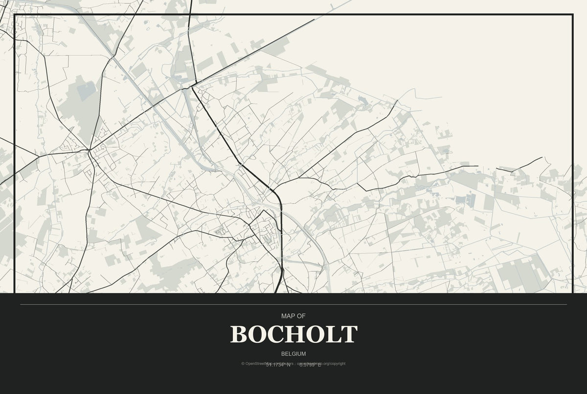 Bocholt, Belgium City Map Aluminum Sign in Museum Plaque style