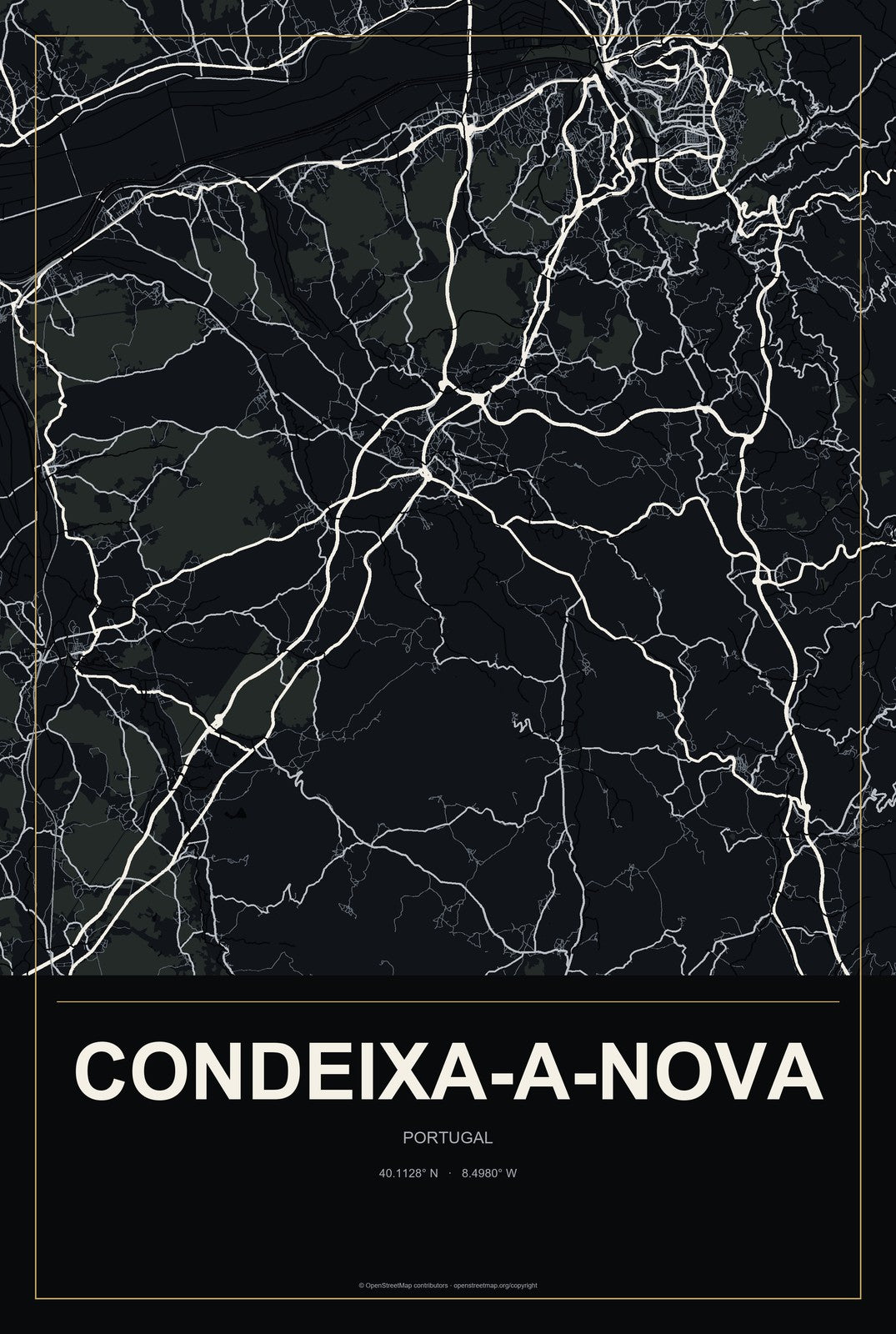Condeixa-a-Nova, Portugal City Map Aluminum Sign in Metropolitan Noir style