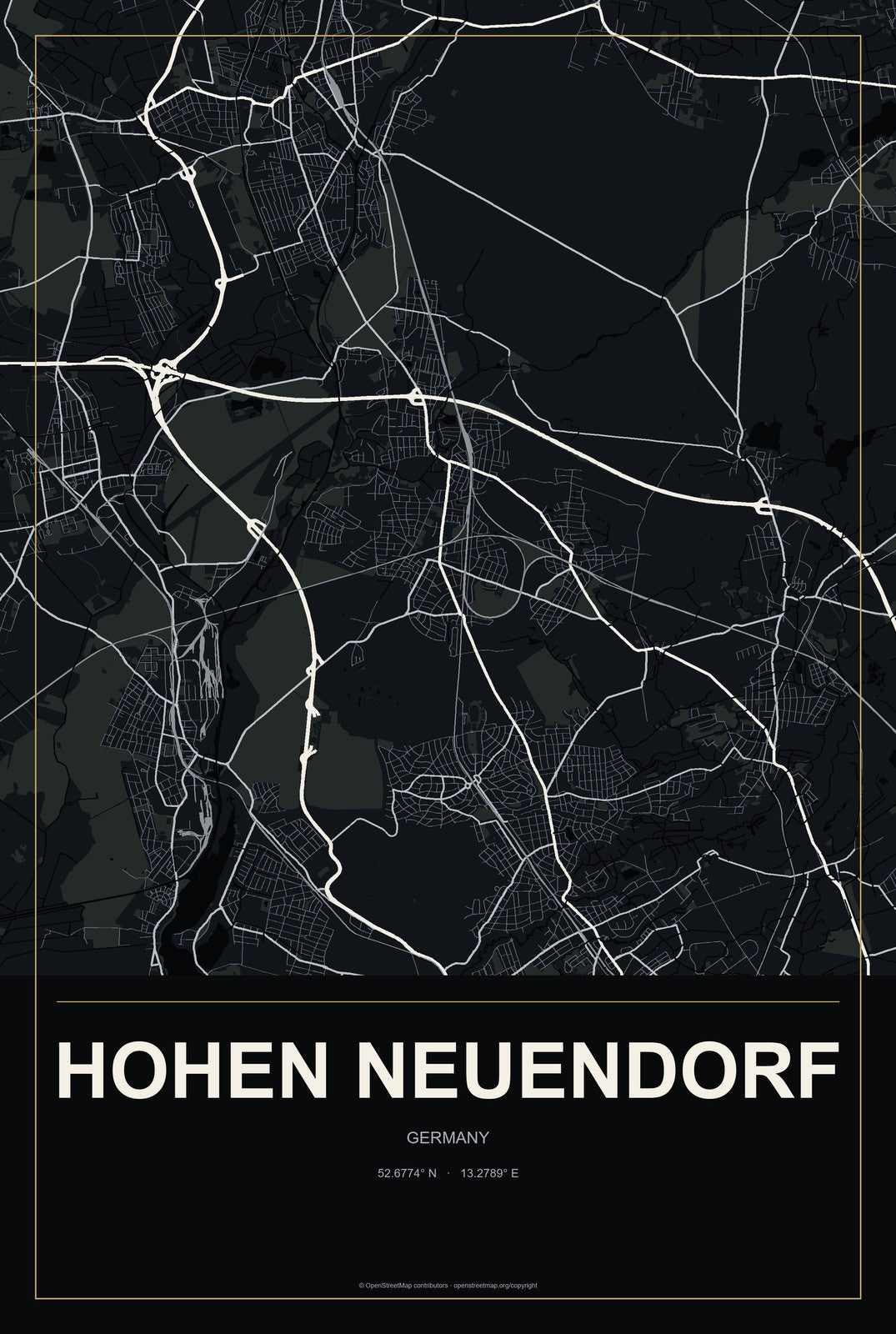 Hohen Neuendorf, Germany City Map Aluminum Sign in Metropolitan Noir style
