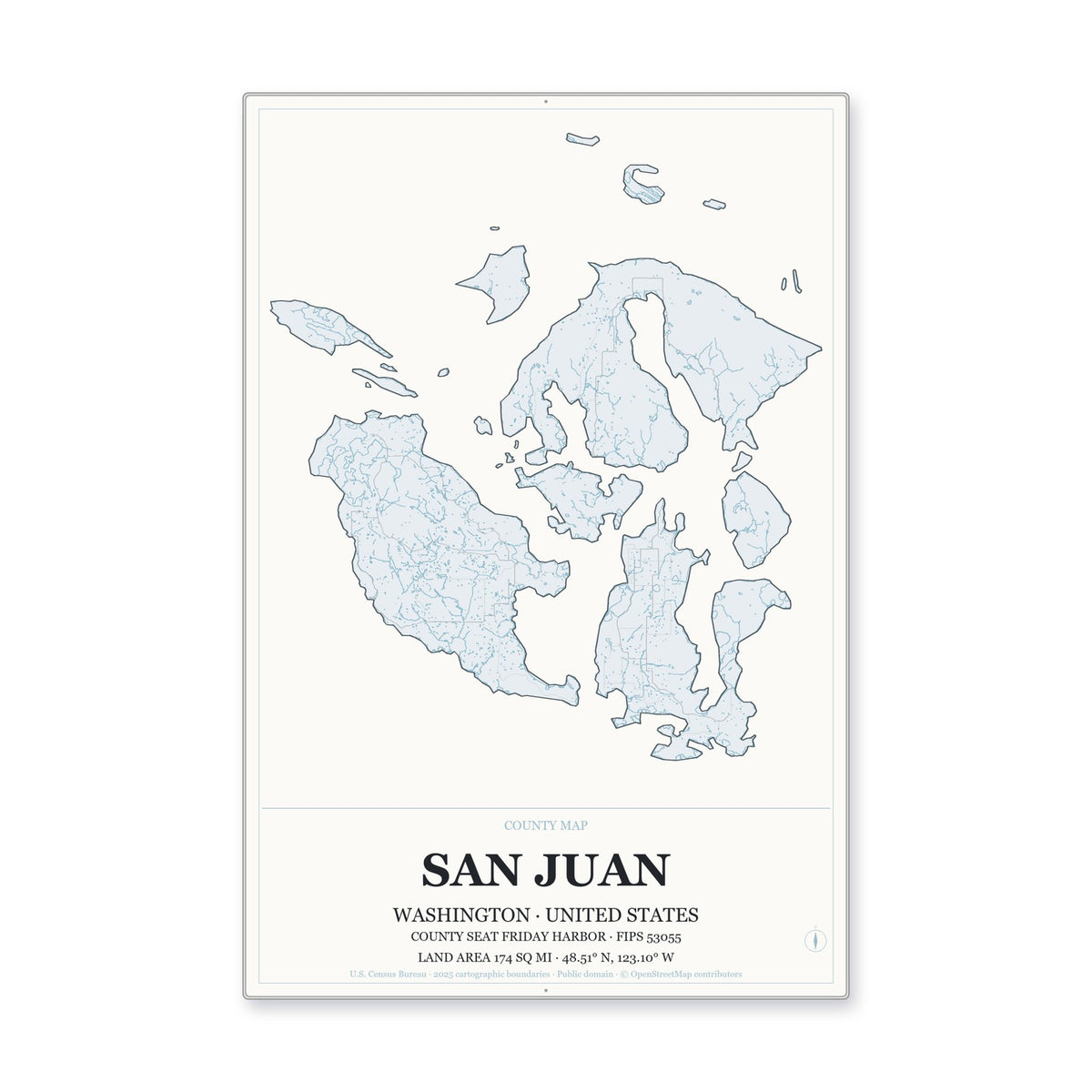 San Juan County, Washington Map Aluminum Sign in Gallery Air style