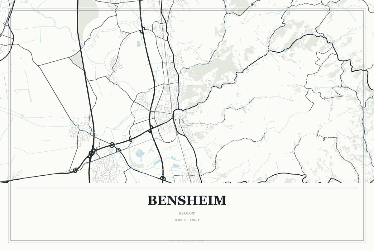 Bensheim, Germany City Map Aluminum Sign in Gallery Air style