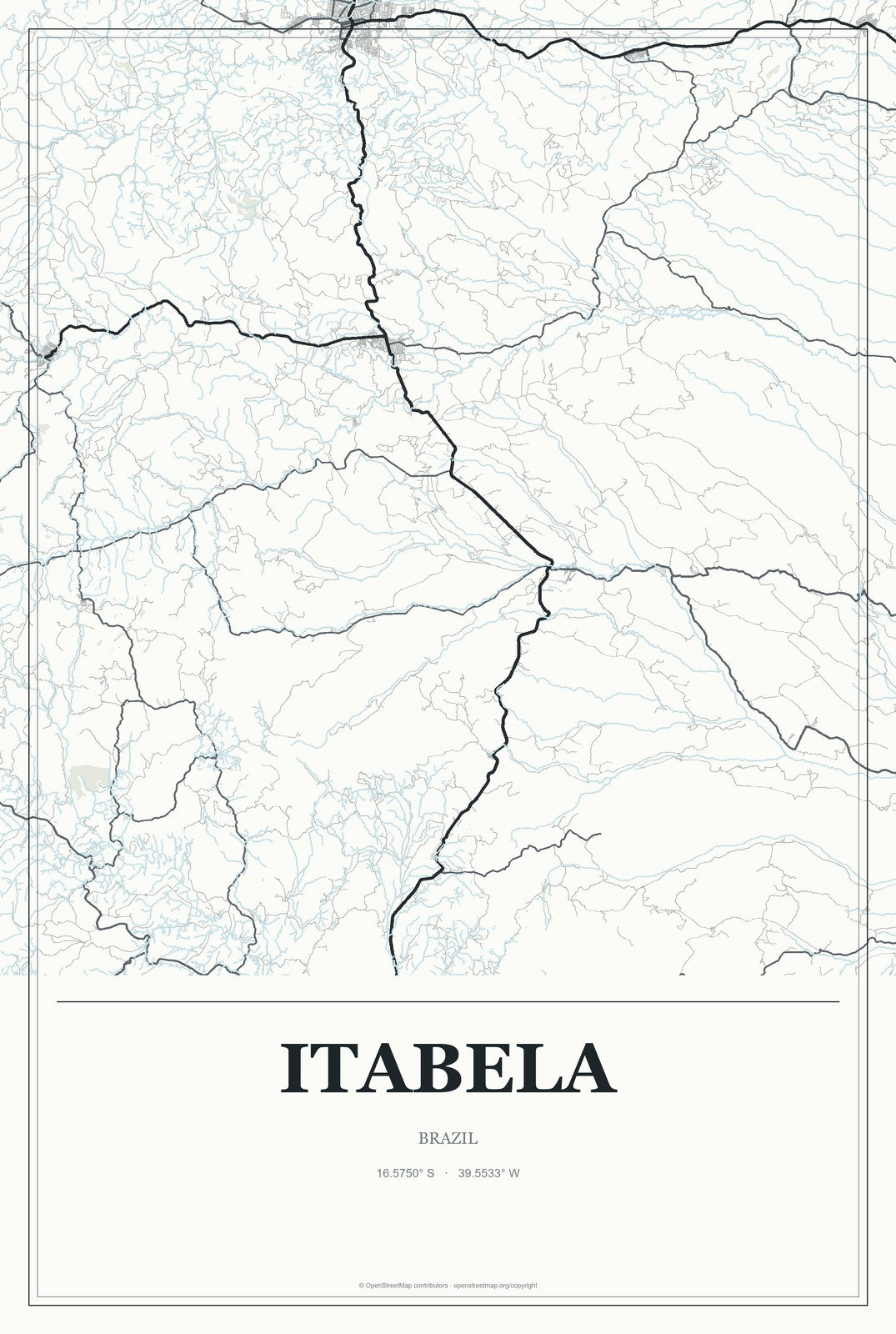 Itabela, Brazil City Map Aluminum Sign in Gallery Air style