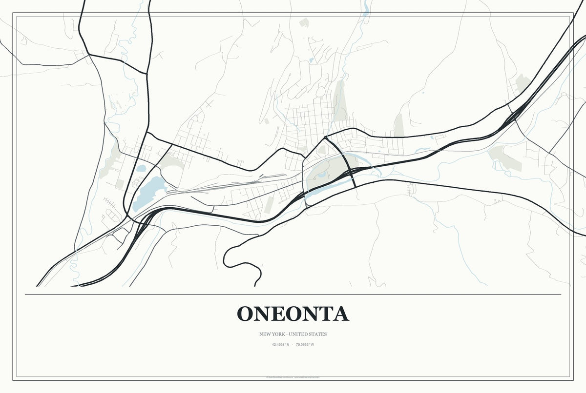 Oneonta, New York City Map Aluminum Sign in Gallery Air style