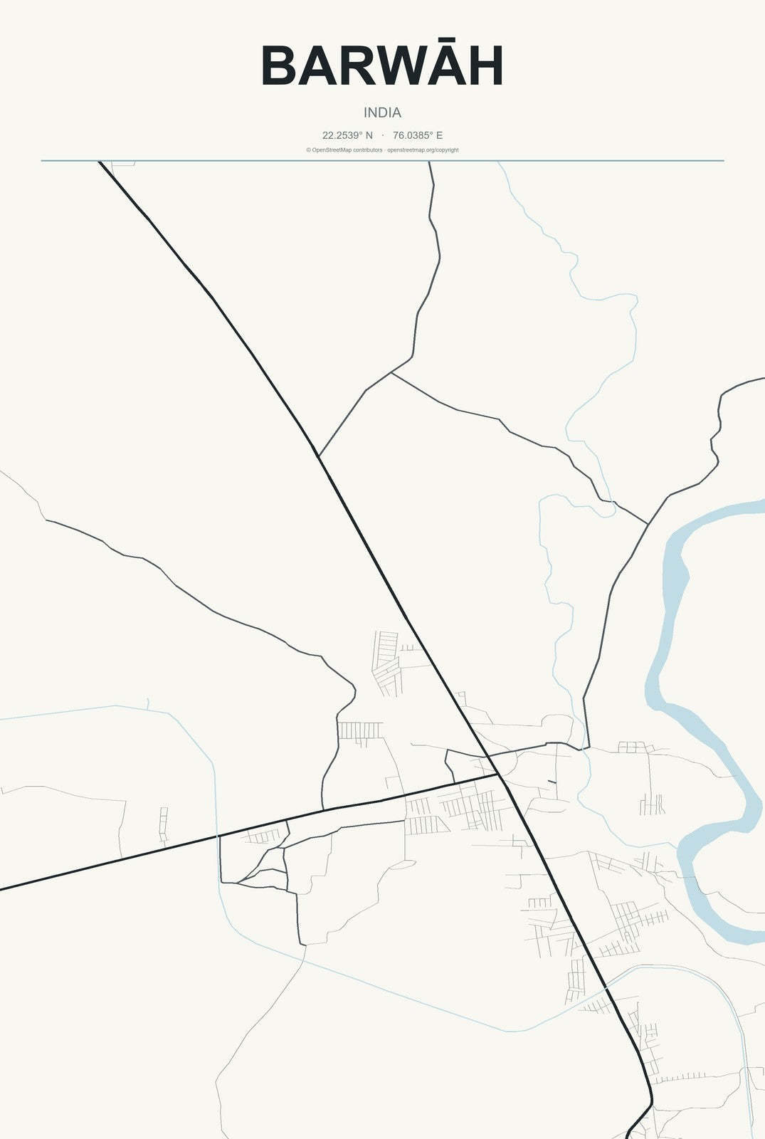 Barwāh, India City Map Aluminum Sign in Headline Atlas style