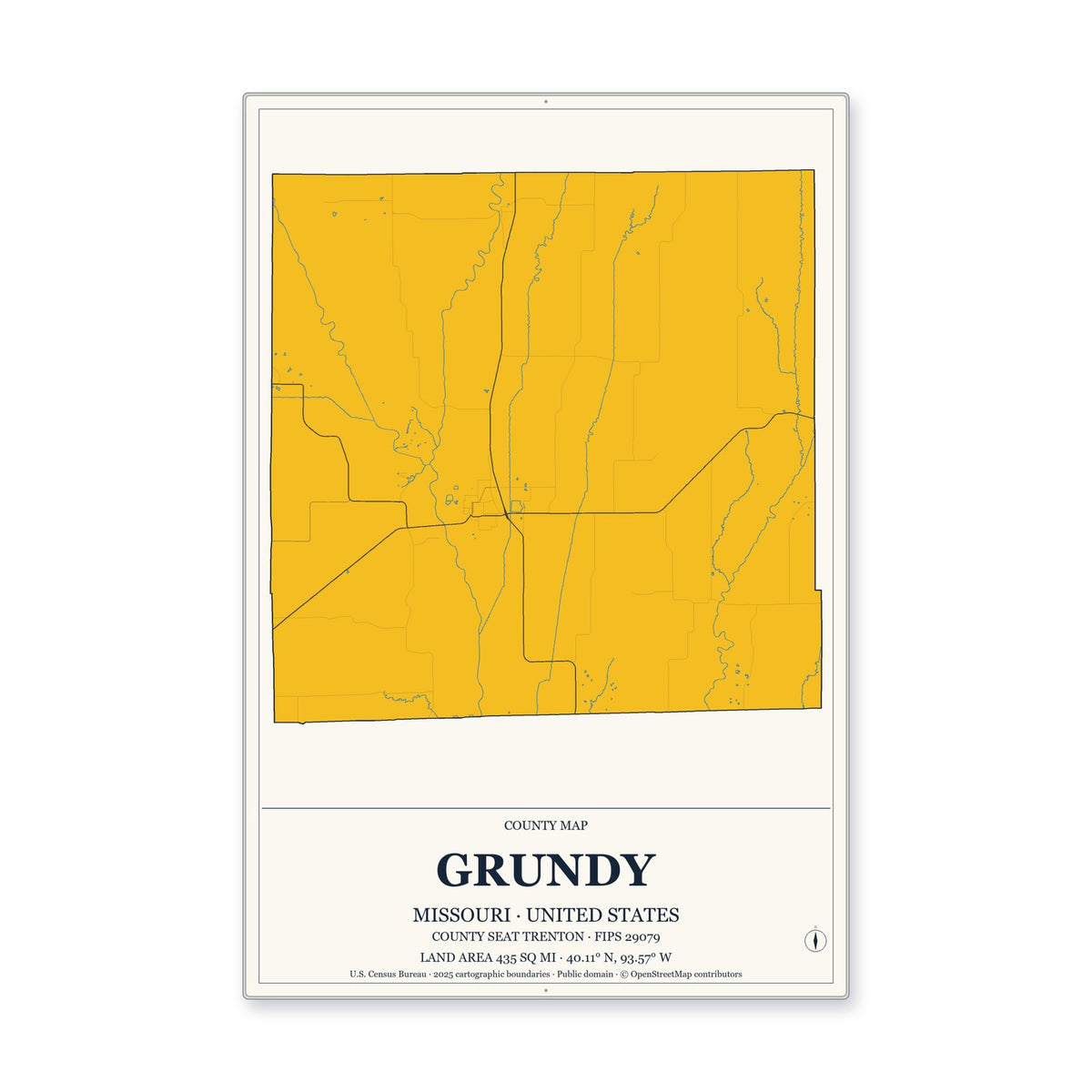 Grundy County, Missouri Map Aluminum Sign in Citrine Modern style