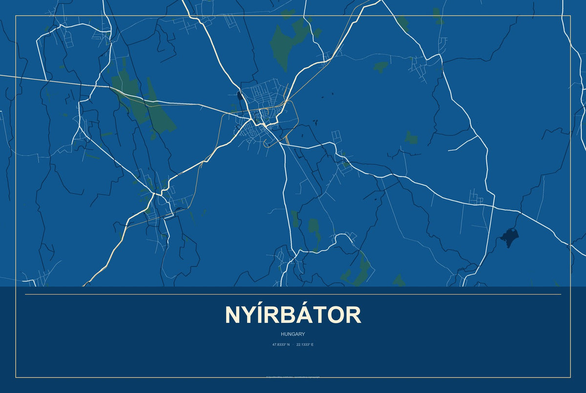 Nyírbátor, Hungary City Map Aluminum Sign in Harbor Cobalt style