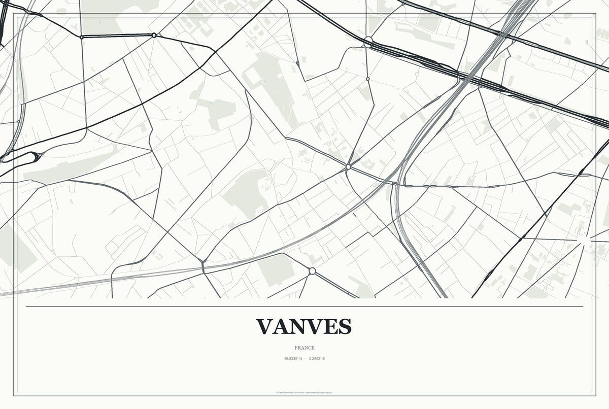 Vanves, France City Map Aluminum Sign in Gallery Air style