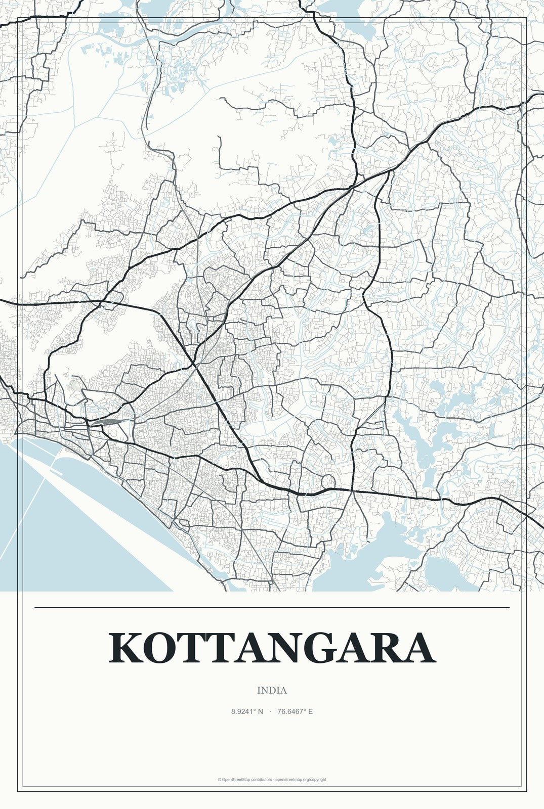 Kottangara, India City Map Aluminum Sign in Gallery Air style