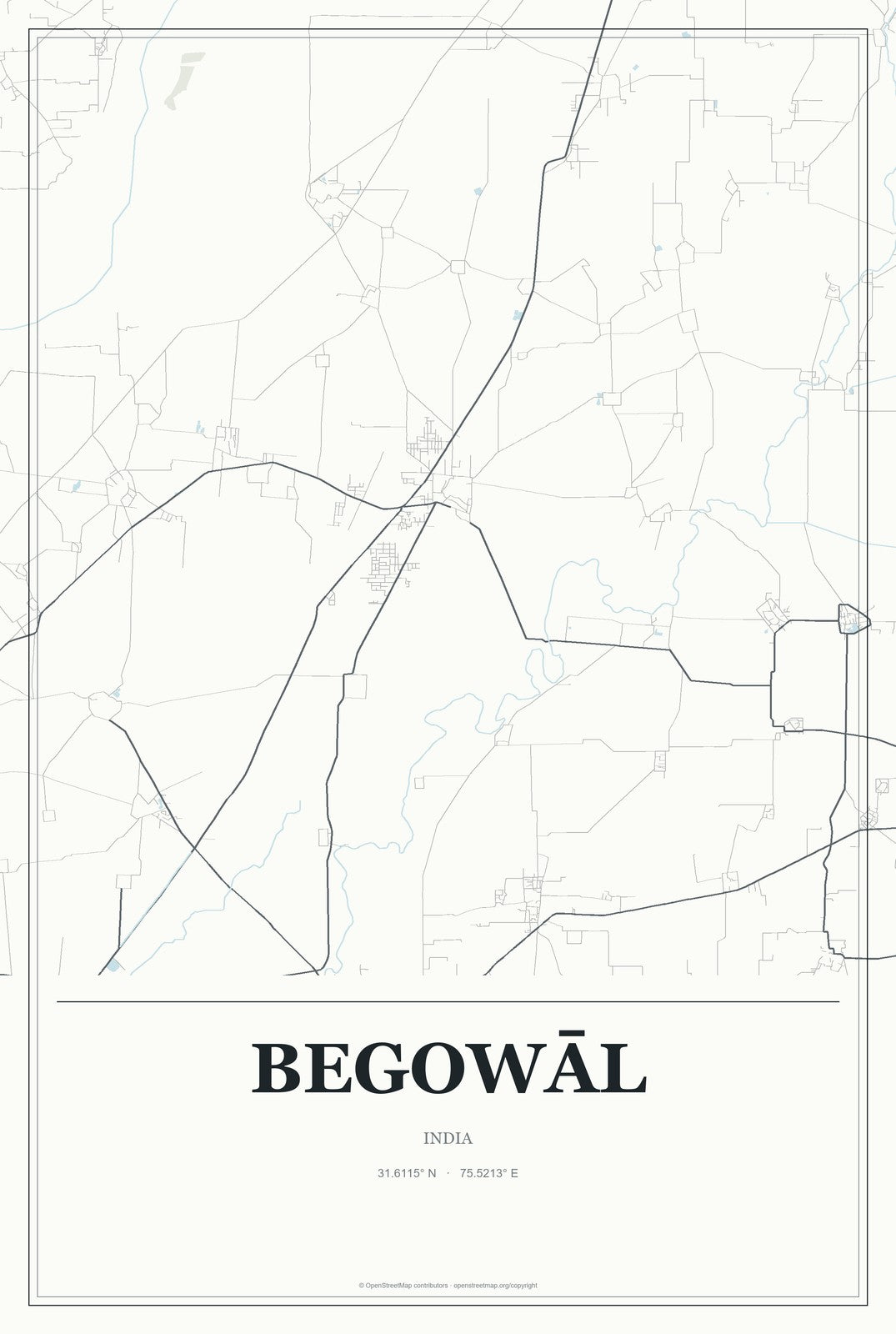 Begowāl, India City Map Aluminum Sign in Gallery Air style